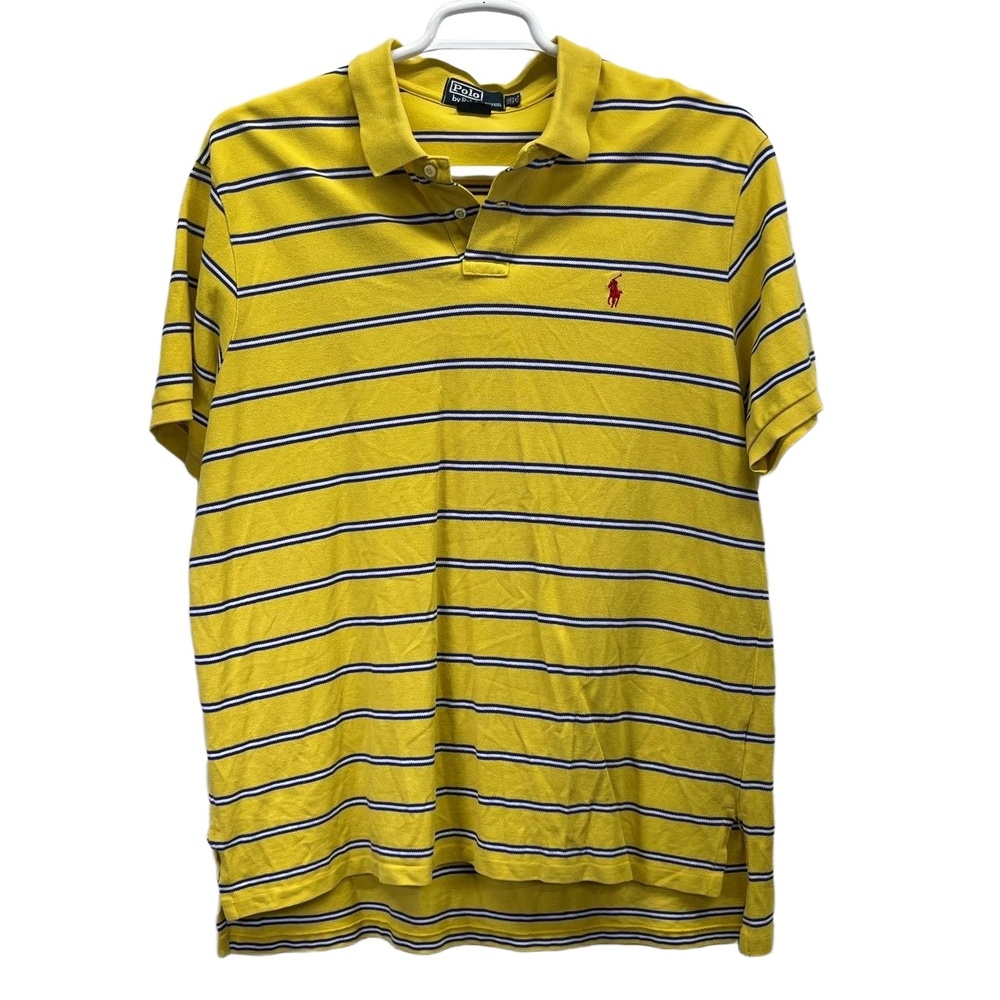 Polo Ralph Lauren Yellow Mens Striped Short Sleeve Collared Polo Shirt XXL‎